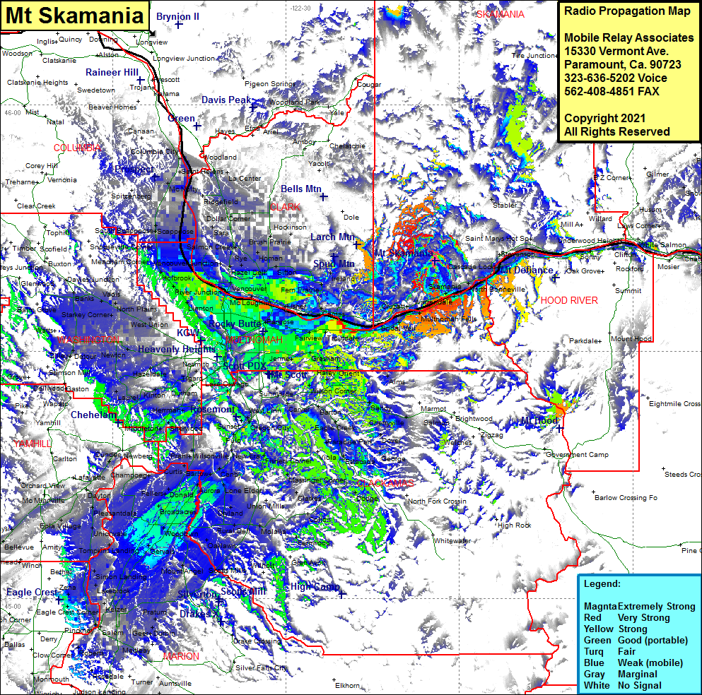 heat map radio coverage Mt Skamania